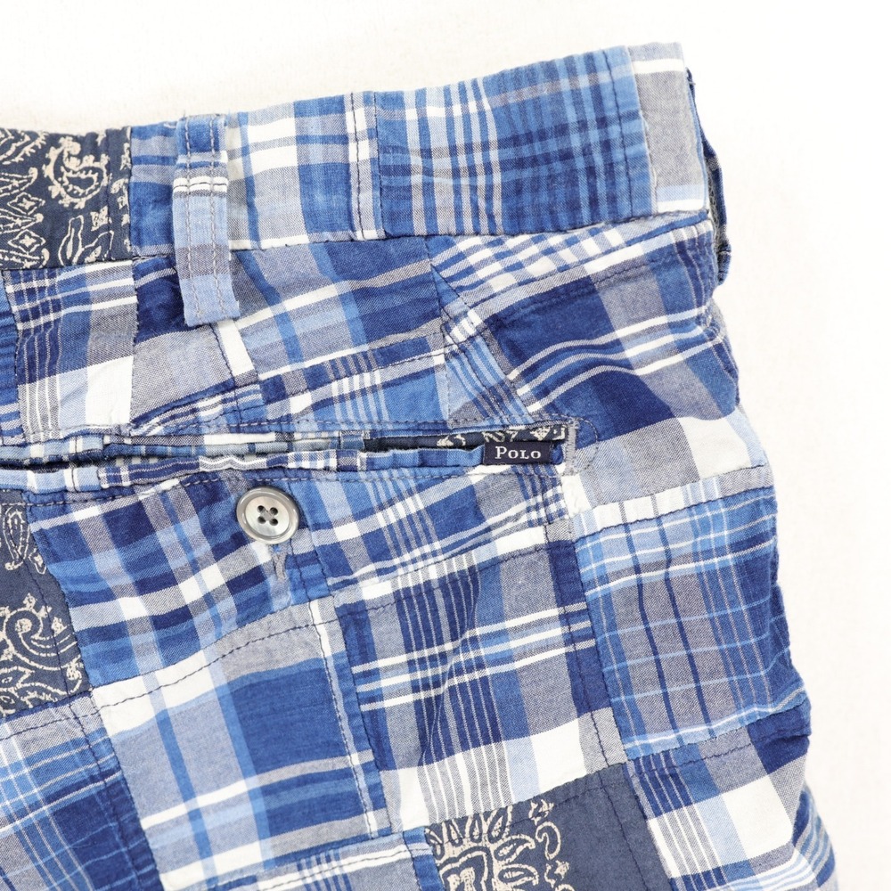 Polo Ralph Lauren Indian Madras Patchwork Shorts Mens 36 Blue Plaid Bandana - Picture 10 of 11